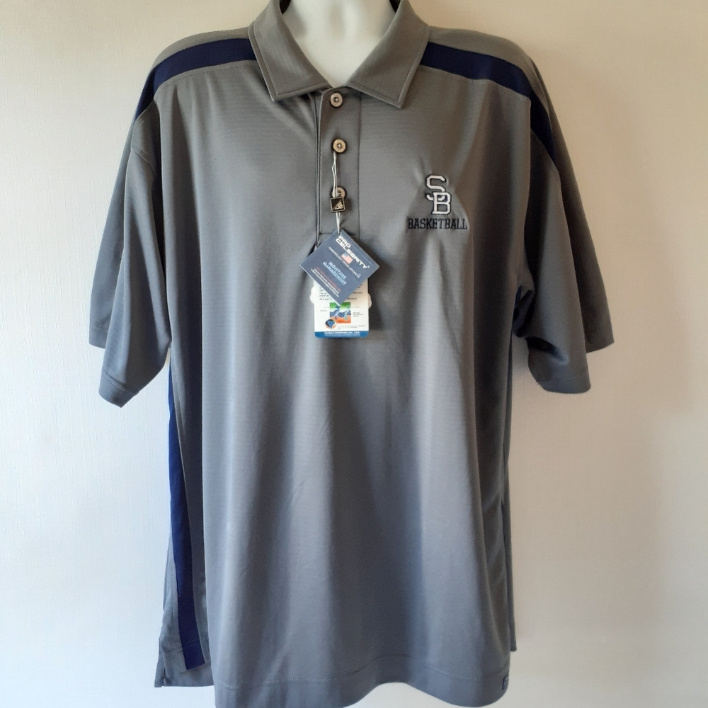 Pro-Celebrity SB basketball men's gray/navy short sleeve polo shirt size 2XL